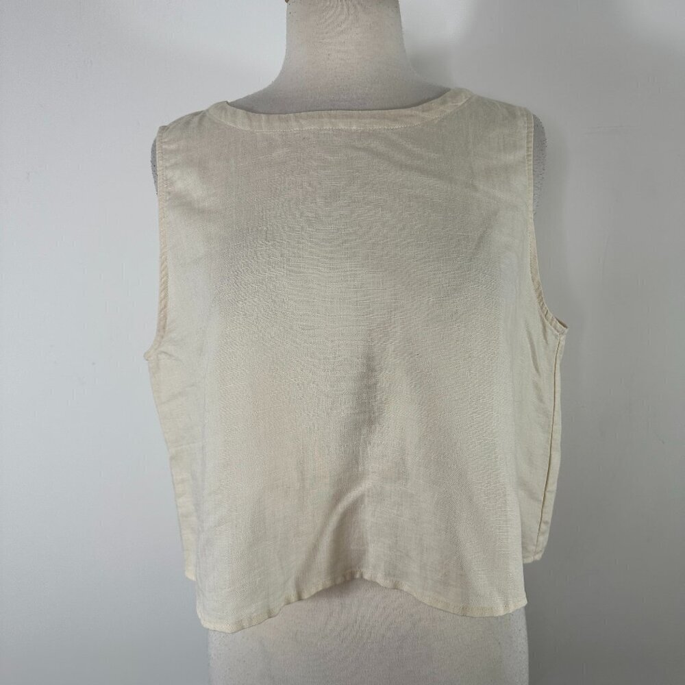 Nwt Grae Cove Women Xl Cream Crop Top Back Buttons Linen Cotton Blend — image 3 of 8